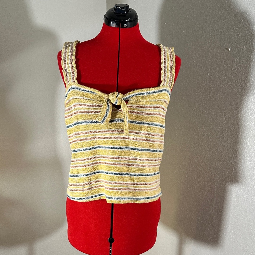 Madewell Yellow and Blue Striped Crop Tank Top